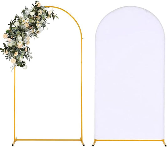 Vincidern 6.6FT Arch Backdrop Stand and Cover Set, Metal Arch Stand with White Cover for Wedding, Party, Baby Showers, Graduation, Birthday, Event Backdrop Decorations