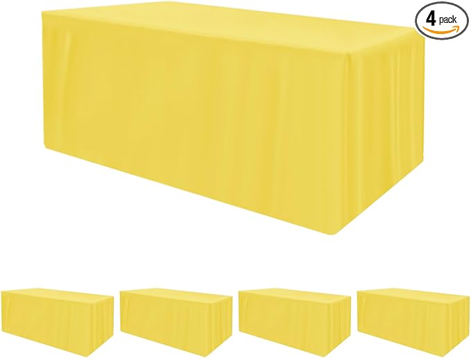 HolidayIdeas 4-Pack 8ft Yellow Rectangle Craft Shows Fitted Tablecloth | Wrinkle resistant table covers; bulk quantity pack for professional trade exhibition displays or vendor booths