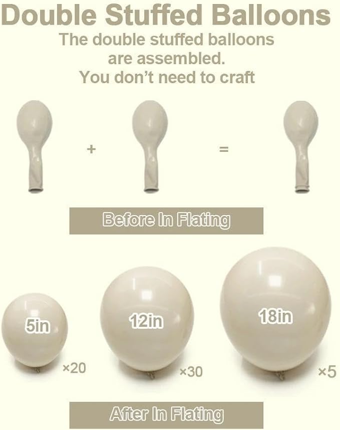 White Sand Balloon Double Stuffed Cream Off White Balloons Different Sizes Light Grey Latex Balloon Garland Pastel Balloons Arch Kit For Neutral Baby Shower Bridal Wedding Birthday Party Decor