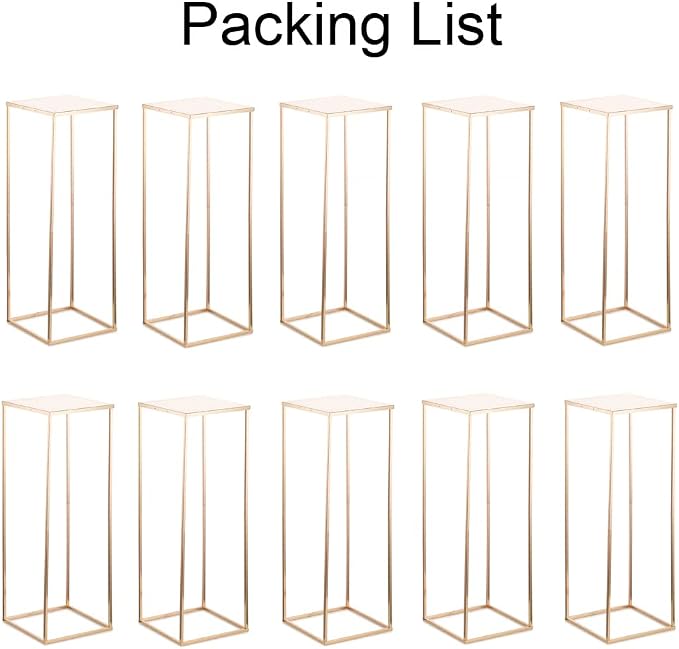 Gold Metal Cube Vase Stand for Wedding Centerpieces, 31.5in Tall, 10 Pcs | Columnar Cube Shape, Easy to Assembly, Flowers Cakes Drinks Display Table Centerpieces for Wedding Party Event