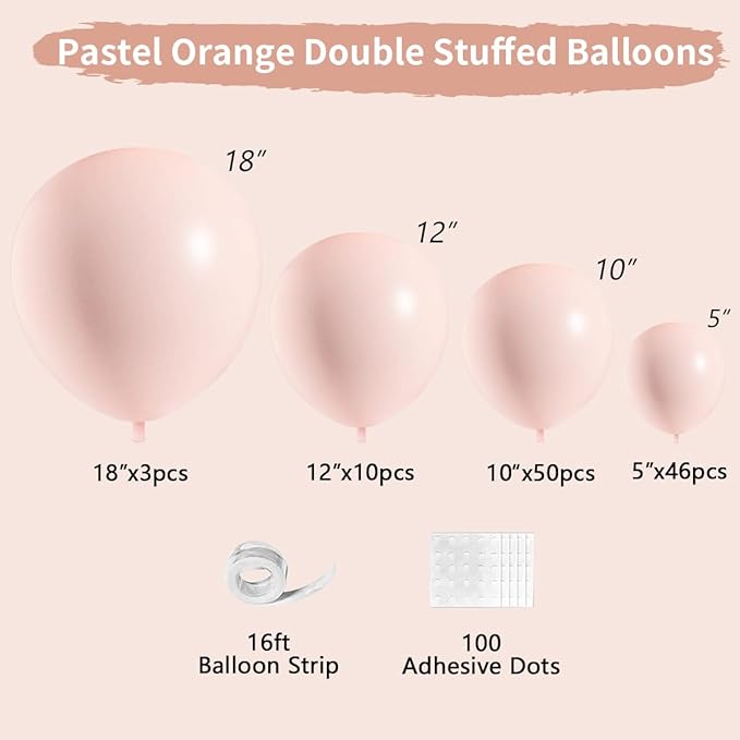 Pastel Orange Double Stuffed Balloons Different Size 115Pcs 5/10/12/18" Peach Blush Balloons Arch Garland kit for Birthday Baby Shower Bridal Shower Wedding Gender Reveal Party