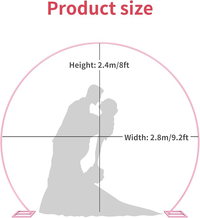 Wedding Arch Round Backdrop Stand Pink Metal Circle Backdrop Stand Circle Balloon Arch Stand Frame for Birthday Party Bridal Shower Anniversary Ceremony Candy Tables Celebration in 2.4x2.8m