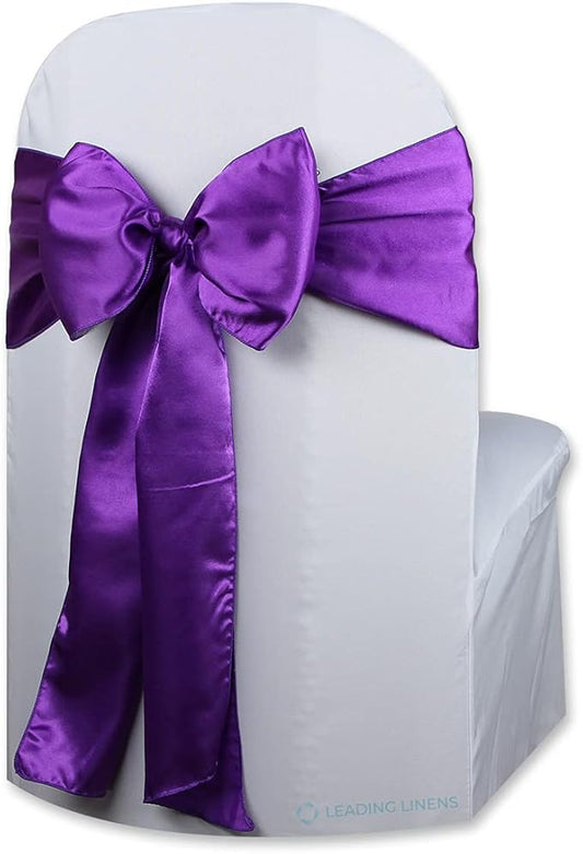 Satin Bow Sash Chair Cover Decoration - Elegant Sashes for Weddings, Banquets, Receptions, Special Events, Restaurants, and Parties - 28 Available Color Choices, Set of 150, Purple