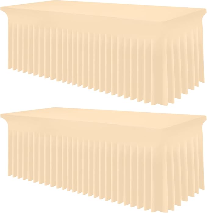 Smiry Spandex Tablecloth 2 Pack, Elastic Fitted Stretch Tablecloth for 6FT Rectangle Tables, Waterproof Washable Table Cover Skirt for Outdoor, Wedding, Banquet & Parties (Ivory, 72Lx30Wx30H Inch)