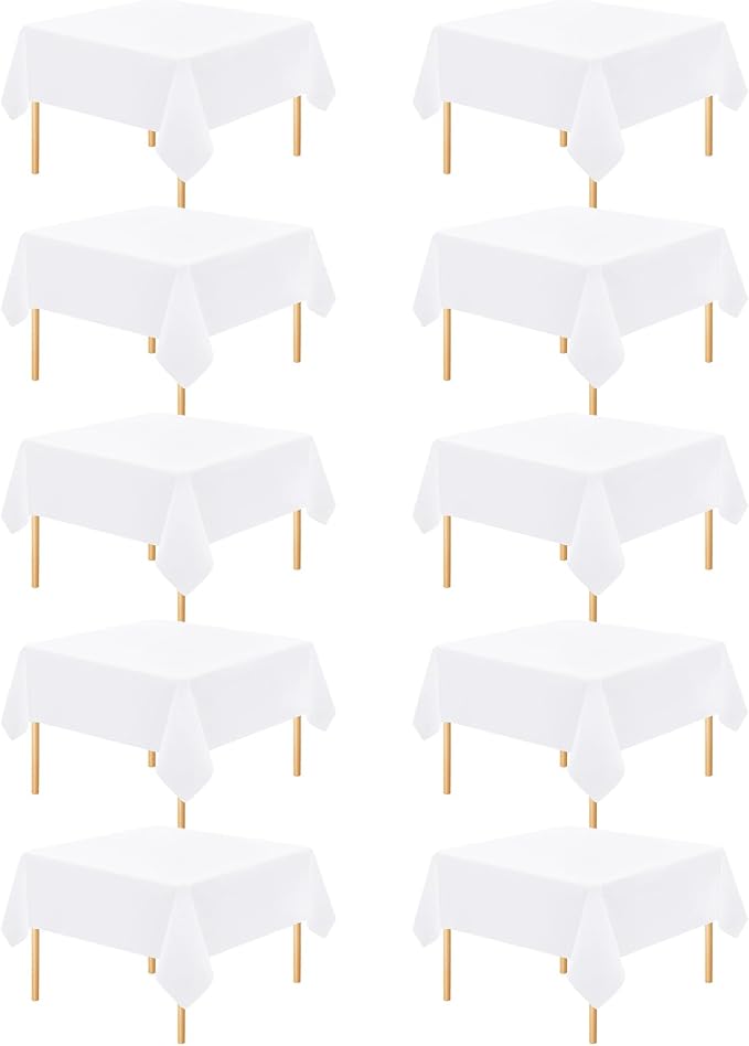 fani 10 Pack Square Tablecloth 52 x 52 Inch, White Tablecloth for Square Table, Stain and Wrinkle Resistant Washable Polyester Table Cloth, Decorative Fabric Table Cover for Wedding Buffet Parties
