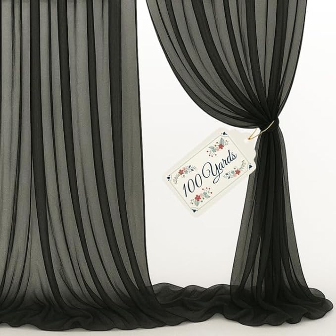 Sheer Voile Chiffon Fabric Draping Panels | 100 Yards 120" Wide Black Voile Fabric | Use for Backdrop Curtain -Wedding and Special Events