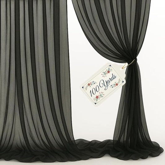 Sheer Voile Chiffon Fabric Draping Panels | 100 Yards 120" Wide Black Voile Fabric | Use for Backdrop Curtain -Wedding and Special Events
