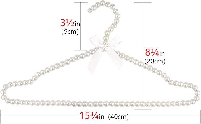 Adorila Pearl Hangers 16in for Wedding Dress Bridal Gown, 5-Pack | Sturdy Metal Core, Ribbon Bowknot Accent, Bridesmaid Dress Non-Slip Protection, Wardrobe Display Props