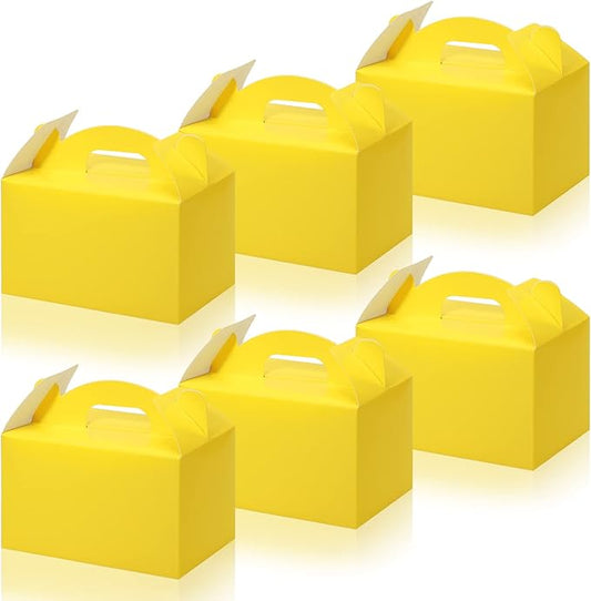 36 Pcs Party Favor Treat Boxes, Goodie Candy Gable Paper Gift Boxes with Handles for Birthday Wedding Shower Christmas Party Supplies, 6 x 3.5 x 3.5 Inches(Yellow)