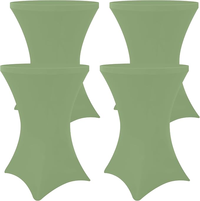Moosfor Spandex Cocktail Table Covers 4 Pack, Elastic Fitted Stretch Table Cloth, Round High Top Tablecloths for Bar, Party, Pub, Wedding & Banquet (Sage Green, 32x43 Inch)