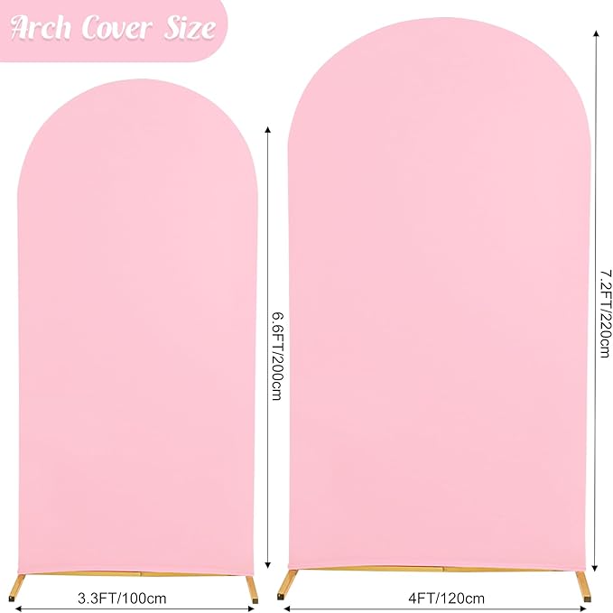Set of 2 Wedding Arch Cover 2-Sided Round Top Spandex Fitted Arch Backdrop Cover for Birthday Party Baby Shower Wedding Arch Stand Decor（7.2FT, 6.6FT, Pink）