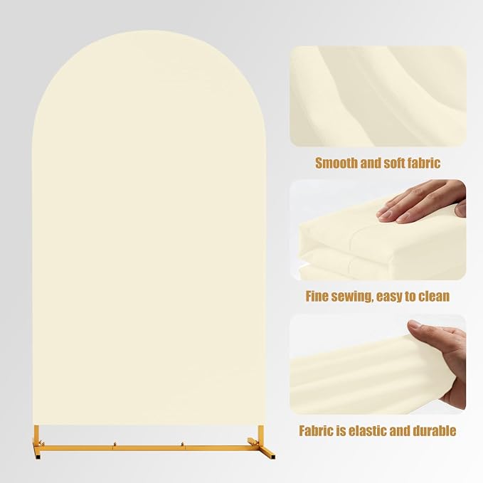 7.2FT Metal Arch Backdrop Stand and Cover Set, Gold Arch Stand with Cover, Easy to Assemble, Pretty Wedding Arch for Birthday Party, Wedding Ceremony and Baby Shower