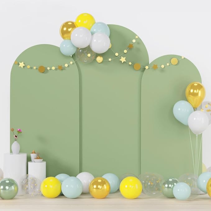 FUHSY Spandex Arch Cover Set 7.2FT, 6.6FT, 6FT Wedding Arch Backdrop Stand Cover Arch Covers Stretchy Backdrop Set of 3 Chiara Backdrop Stands Cover for Ceremony Baby Shower Sage Green Party Decor