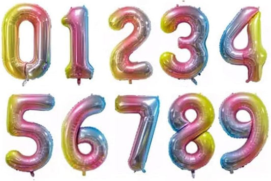 40 Inches Numbers 0-9 Gradient Rainbow Foil Mylar Big Balloon Birthday Party Décor Event Decorations Supplies