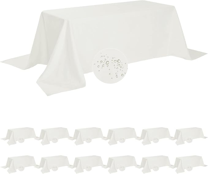 Fokitut 12 Pack Waterproof Rectangle Tablecloth, 90x132 Inch,Stain Resistant and Wrinkle Polyester Table Cloth, Fabric Table Cover for Kitchen Dining, Wedding, Party, Holiday Dinner-Ivory