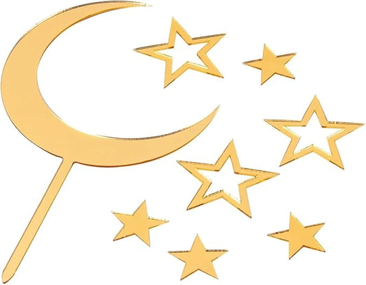 NEW Acrylic Gold Moon Star Cake Topper Baby Shower Birthday Party Cake Decoration Ramadan Eid Mubarak Moon Star Cake Topper