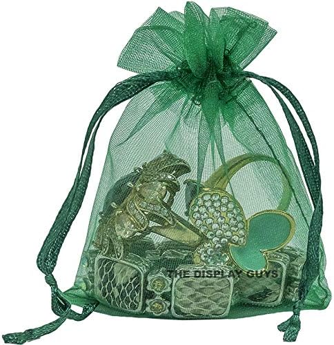 TheDisplayGuys 48-Pack 3x4 Dark Green Sheer Organza Gift Bags with Drawstring, Jewelry Candy Treat Wedding Party Favors Mesh Pouch