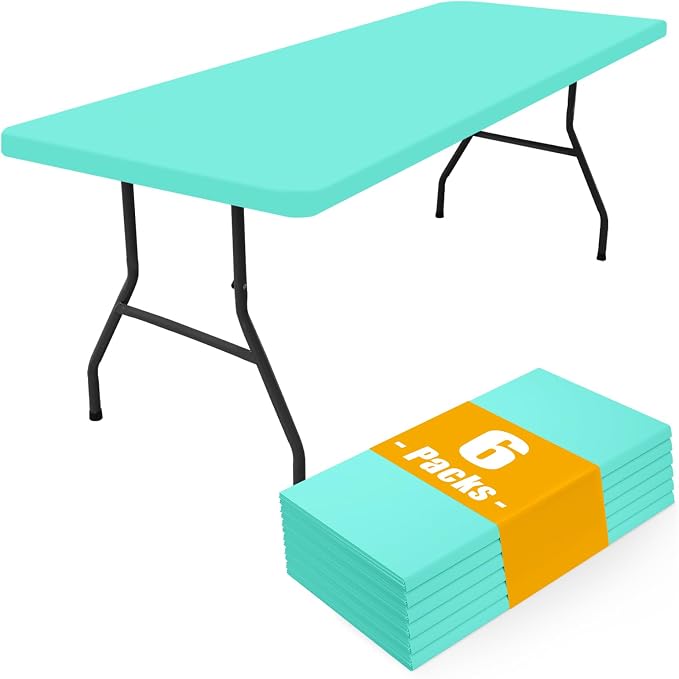 Smiry 6 Pack Rectangle Picnic Table Cloth, Waterproof Elastic Fitted Tablecloths, Washable Polyester Rectangular Patio Table Cover for Camping, Indoor and Outdoor (Aqua, 30"x72")