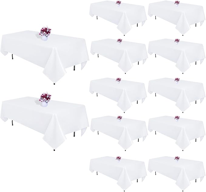 12 Packs White Table Cloth Rectangle 60x102 Inch Rectangular Tablecloths for 6 Foot Rectangle Tables, Wrinkle Resistant Polyester Fabric Tablecloth Washable Table Covers for Wedding Party