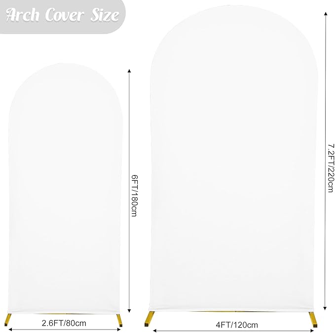 Set of 2 Wedding Arch Cover 2-Sided Round Top Spandex Fitted Arch Backdrop Cover for Birthday Party Baby Shower Wedding Arch Stand Decor（7.2FT, 6FT, White）