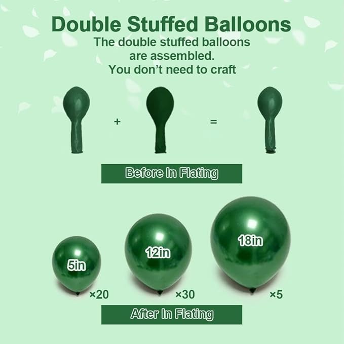 Dark Green Balloon Garland Double Stuffed Emerald Green Balloons Different Size Forest Hunter Balloon Arch Kit for Birthday Graduation Jungle Wedding Bridal Shower Party Decor