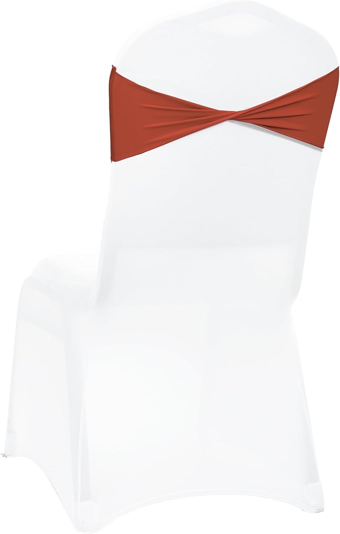 MDS Pack of 100 Spandex Chair Sashes Bows Elastic Stretch Dining Chair Bands Ties Without Slider Buckle Universal fits for Wedding Baby Shower Birthday Party Banquet Event Decoration - Terracotta
