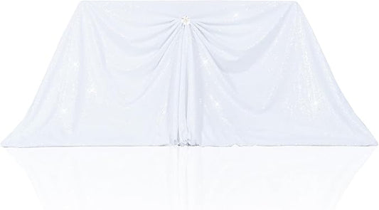 PartyDelight Sequin Tablecloth White Sparkly Rectangular Table Cloth Wedding Sweetheart Christmas 48"x72"