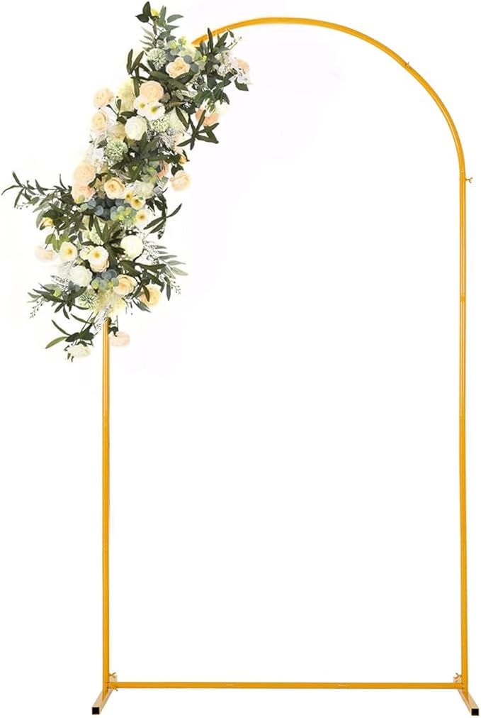 Vincidern 7.2ft Balloon Arch Backdrop Stand, Wedding Arch for Birthday Party, Baby Showers, Wedding Ceremony Graduation, Event Backdrop Decorations Metal Arch Frame Gold