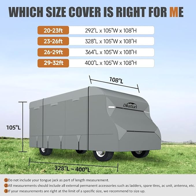 Class C RV Cover 23' ~ 26', 7 Layers Top Motorhome Cover, Heavy Duty Anti-UV Camper Cover Windproof Ripstop Class C Travel Trailer Cover