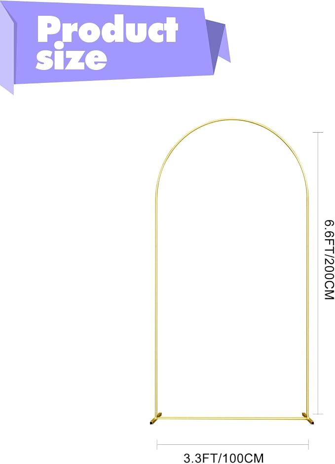 Wedding Arch Backdrop Stand 6.6FT Gold Wedding Balloon Arched Backdrop Stand Square Arch Frame for Birthday Party Bridal Baby Shower Ceremony Decoration