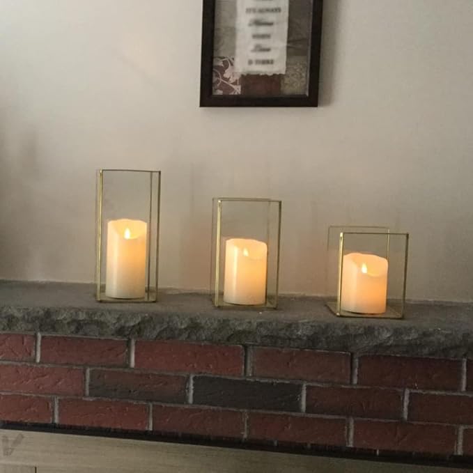 Hewory Glass Hurricane Candle Holder Set of 6, Gold Large Hurricane Centerpiece for Table, Tall Floor Square Pillar Candle Holders Lantern Set for Wedding, Anniversary, Party, Fireplace, Dining Room