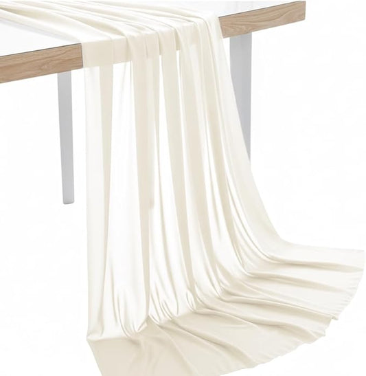 MDS Pack of 100 Yard Chiffon Fabric, Sheer Soft Draping Fabric Bolt for Wedding Party Backdrop Arch Decoration, Apparel Bridal Dress Sewing DIY Crafts Solid Gauze Fabrics 44” Wide - Ivory