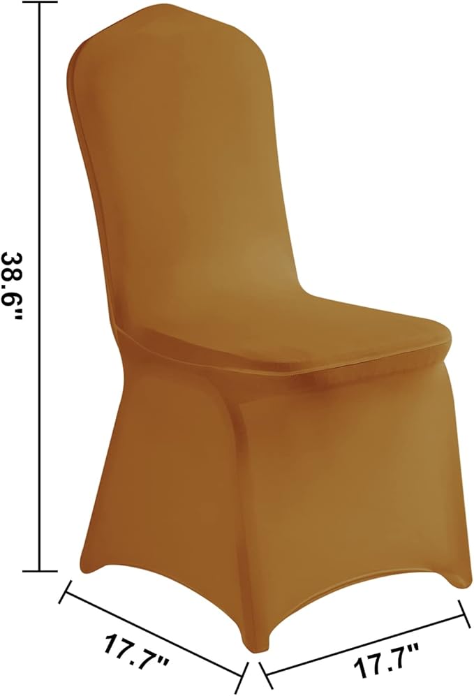 LZY 10pcs Spandex Chair Cover Stretch Slipcovers for Wedding Party, Dining Banquet Chair Decoration Covers (Gold, 10)