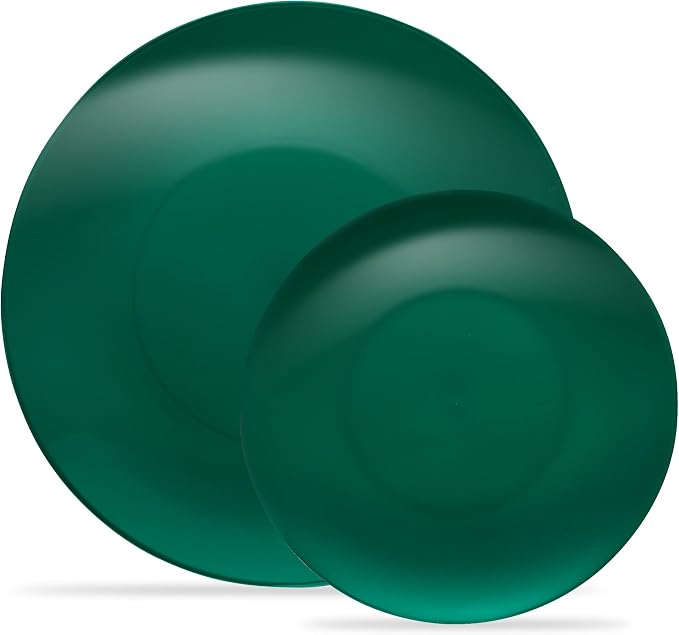 PLASTICPRO 64 Piece Combo Plates Christmass Set includes 32-7'' inch Plates & 32-10'' inch Plates Green Plastic Party Plates Christmass theme heavyweight Elegant, Disposable, Tableware, Dishes,
