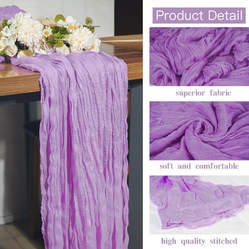 16 Pack Purple Lavender Cheesecloth Table Runner 35x120 Inch Boho Rustic Gauze Table Runners, 10Ft Long Sheer Purple Lavender Cheese Cloth Table Runners for Wedding Bridal Shower Party Table Decor