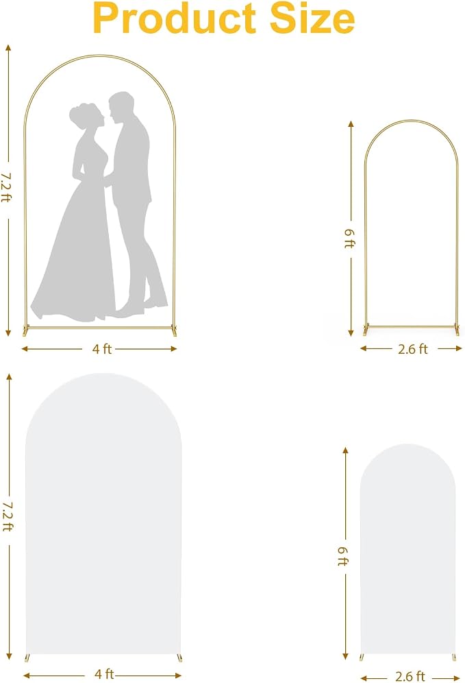 GRENTY Metal Arch Backdrop Stand and Cover Set 7.2FT/6FT, Wedding Arch Frame with Spiral Rotating Joint and 2 Wrinkle-Resistant Cover for Birthday, Anniversary, Wedding, Party, Baby Shower