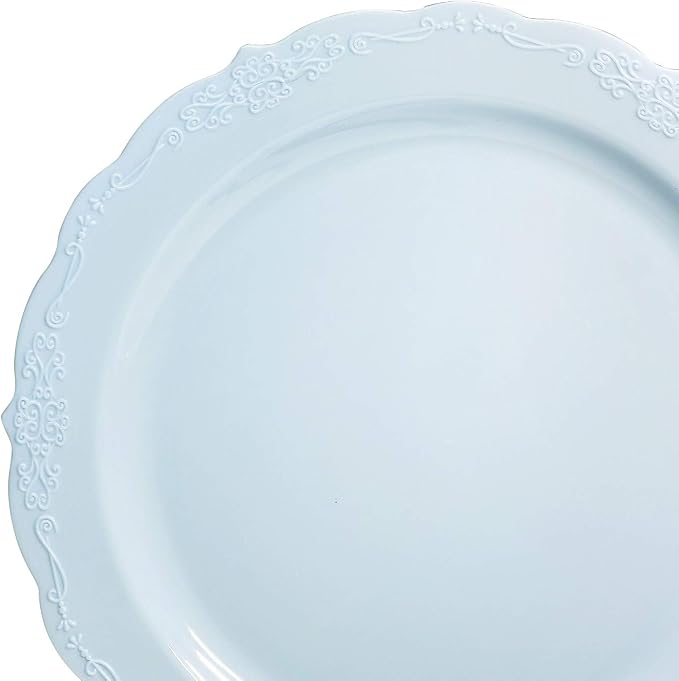 OCCASIONS 240 Piece Disposable Plastic Plates Set for 120 Guests – Heavy Duty 10" Dinner & 7.5" Dessert Plates, Premium BPA-Free, Elegant Party Plates for Weddings, Baby Shower, Verona Blue Collection