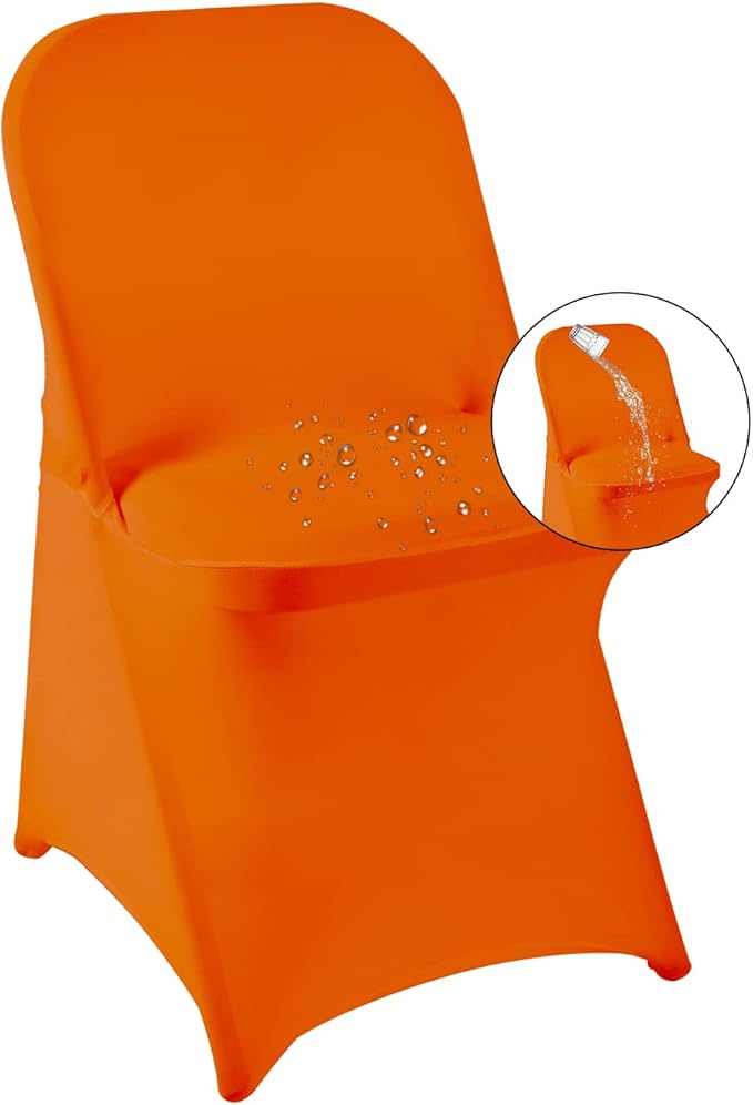 magalo 12 Pack Orange Spandex Folding Waterproof Chair Cover, Stretch Chair Cover Protector for Wedding, Party, Dining Banquet and Other Special Events