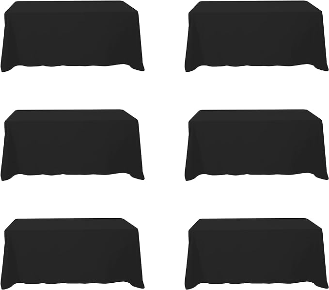 BRILLMAX 6 Pack Black Tablecloths 90 x 132 Inch for 6ft Rectangle Tables - 150 GSM Polyester Fabric, Floor Length Drop, Water, Stain & Wrinkle Resistant Cloth Cover for Wedding Reception Banquet
