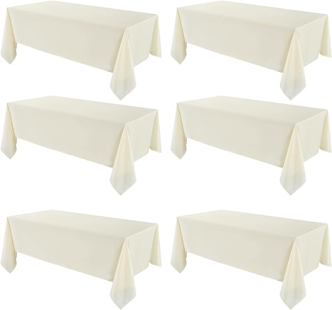 VidaFete Tablecloth 6 Pack 90 * 156inch Rectangle Table Cloth Polyester, Stain Wrinkle Resistant Polyester Dining Table Cover for Kitchen Dinning Party Wedding Rectangular Buffet Decoration(Ivory)