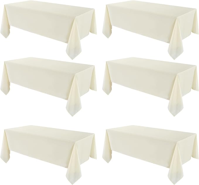 VidaFete Tablecloth 6 Pack 90 * 132inch Rectangle Table Cloth Polyester, Stain Wrinkle Resistant Polyester Dining Table Cover for Kitchen Dinning Party Wedding Rectangular Buffet Decoration(Ivory)