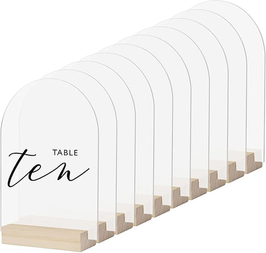 Frosted Acrylic Arch Sign with Wood Stand-10 Pack 5x7 Inch Blank Arch Acrylic Sheets with 4 Inch Wood Base, DIY Frosted Arch Sign Blank for Wedding Table Numbers