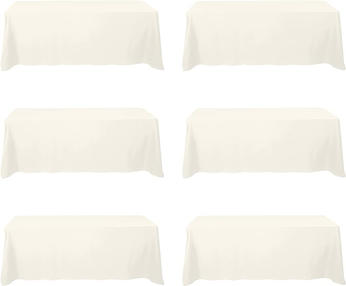 BRILLMAX 6 Pack Ivory Tablecloths 90 x 156 Inch for 8ft Rectangle Tables - 150 GSM Polyester Fabric, Floor Length Drop, Water, Stain & Wrinkle Resistant Cloth Cover for Wedding Reception Banquet