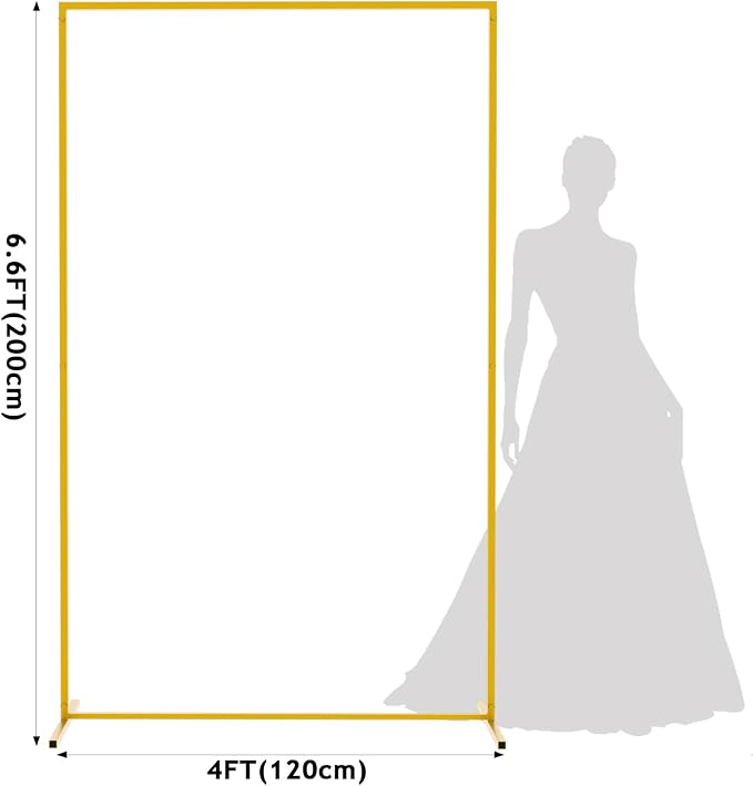 Asee'm 6.6FTx4FT Gold Wedding Arch Backdrop Stand Square Metal Rectangular Arch Frame for Ceremony Party Birthday Bridal Baby Shower Anniversary Arbor Balloon Decoration