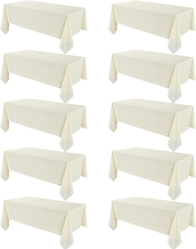 VidaFete Tablecloth 10 Pack 90 * 132inch Rectangle Table Cloth Polyester, Stain Wrinkle Resistant Polyester Dining Table Cover for Kitchen Dinning Party Wedding Rectangular Buffet Decoration(Ivory)