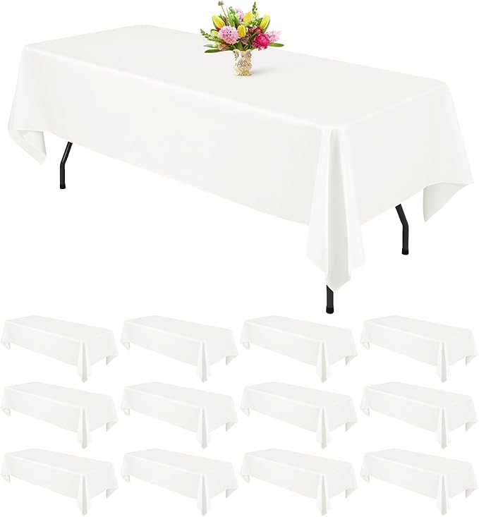 Teruntrue 12 Packs Ivory Tablecloths 60x126 inch Rectangle Table Cloth for 8 Foot Rectangle Tables, Washable Polyester Fabric, for Wedding Parties Banquet Holiday Dinner Table Decorative, Ivory