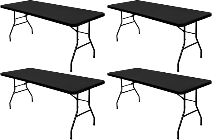 4 Pack Picnic Table Cover Fitted Elastic Tablecloth for 6 Foot Rectangle Tables Waterproof Stretch Washable Folding Indoor and Outdoor Spandex Table Cloth for Parties Camping (Black,30" x 72")