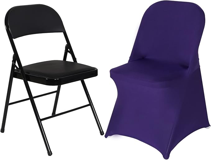 HAINARverS Folding Chair Covers for Wedding, 10pcs Stretch Spandex Washable Fabric Chair Cover, Decoration Chair Cover for Wedding, Party, Banquet, Birthday, Conference, Event(Purple, 10 PCS)