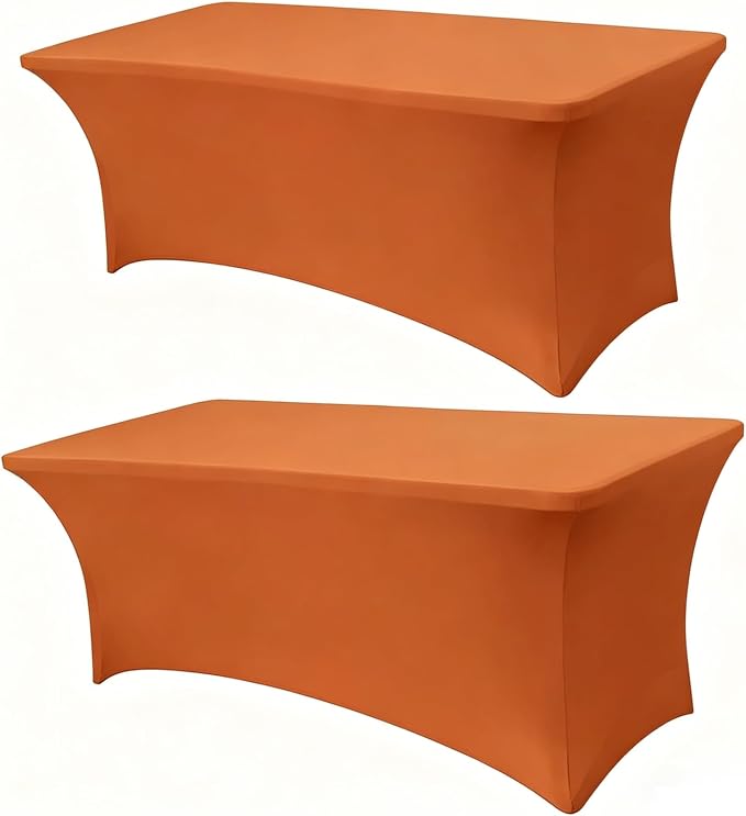 6FT Orange Table Cloth - 2 Pack Fitted Stretch Rectangle Spandex Tablecloth, Washable Table Cover for Party, Picnic, Wedding, Banquet, Birthday and Festival(30" x 72")