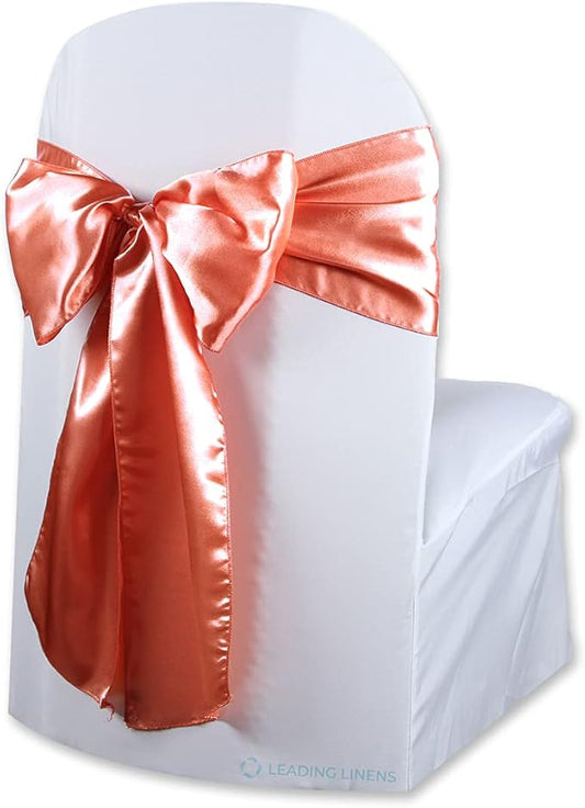 Satin Bow Sash Chair Cover Decoration - Elegant Sashes for Weddings, Banquets, Receptions, Special Events, Restaurants, and Parties - 28 Available Color Choices, Set of 150, Coral